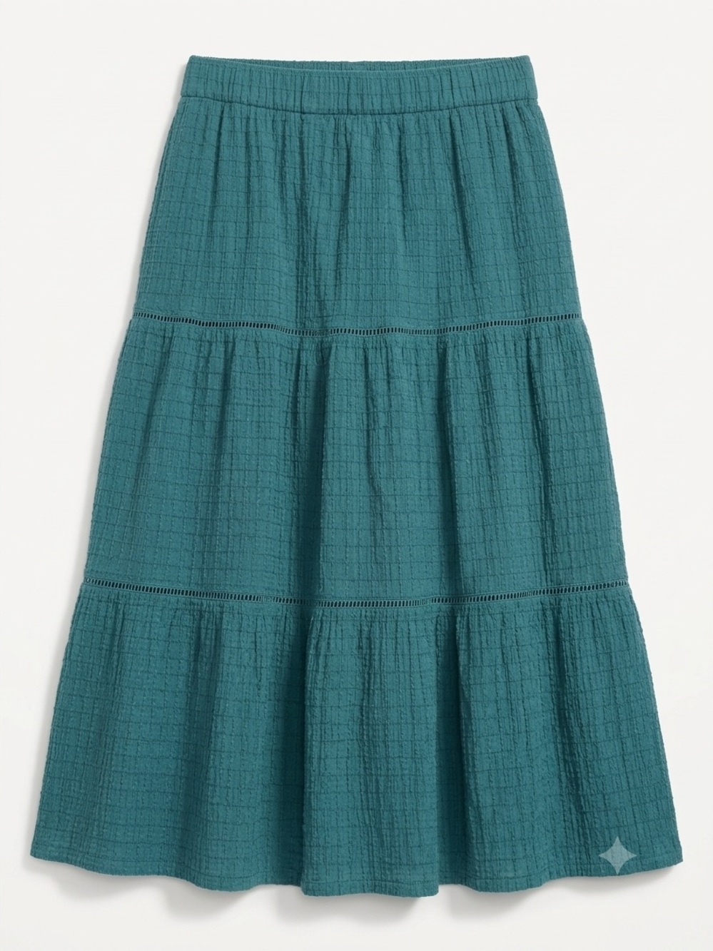 Wonderly Cotton Flax Tiered Midi Skirt Teal Boho Cottagecore Lagenlook XL